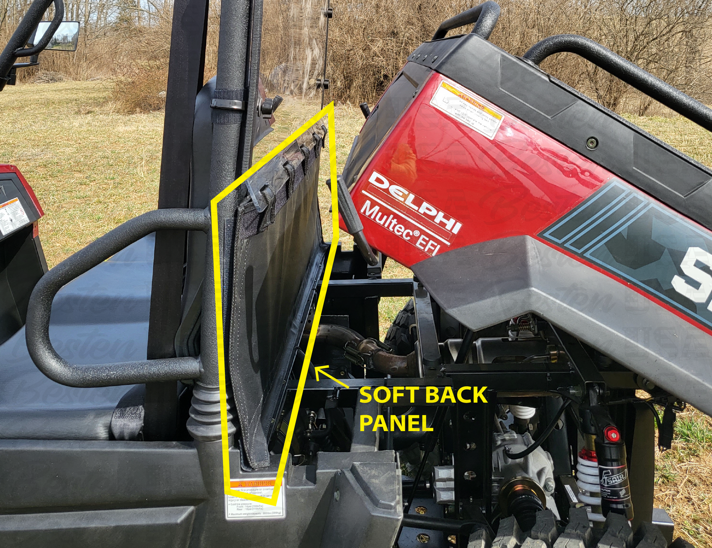 HISUN Sector 450/500/E1 - 1 Pc Lexan Back Panel w/Vent, Clamp, and Soft Lower Panel Options