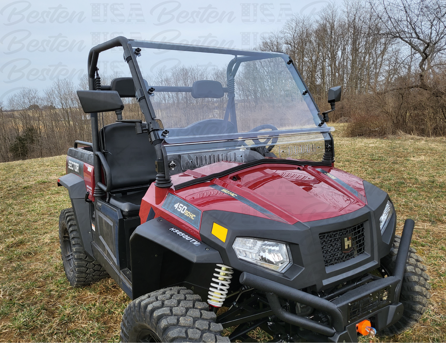 HISUN Sector 450/500/E1 Models - 2 Pc Windshield with Clamp, Vent, and Hard Coat Options